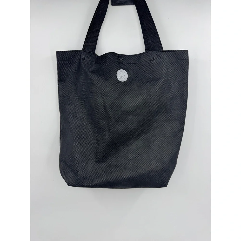 Lululemon Reusable Tote Bag Black Grey White Colorblock Shopper Snap‎ Closure